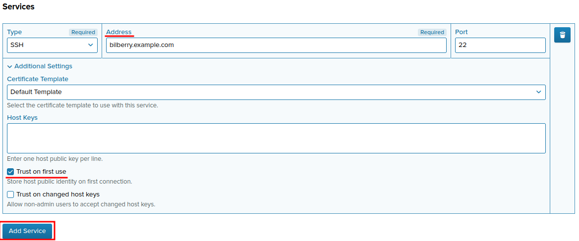 Defining new SSH service